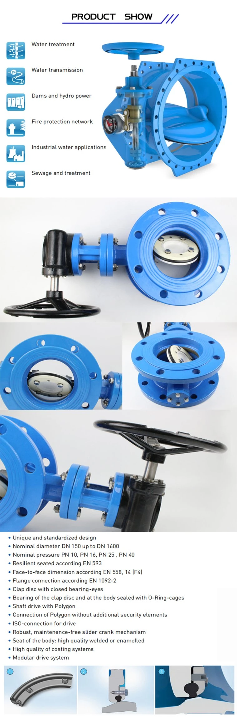 DIN BS JIS Flange Di Ci Wcb Body Double Flange Hard Soft Seal Double Triple Offset Eccentric Butterfly Valve