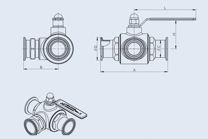 Sanitary Stainless Steel SS304/SS316L Clamped Three-Way (Square) Ball Valve &amp; Globe Valve