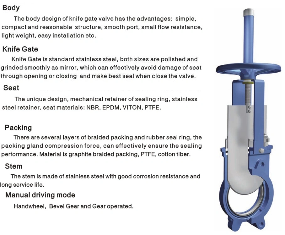ASTM Wafer Lug Type Stainless Steel Knife Gate Valve Manual Operation Chinese Factory