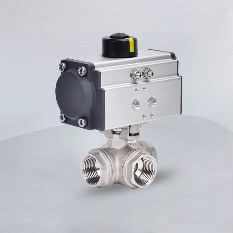 High Quality T/L SS304 316 Control Adjust Quick Cut Stainless Steel Full Port NPT Bsp Female Threaded Pneumatic Actuator 3-Way Ball Valve