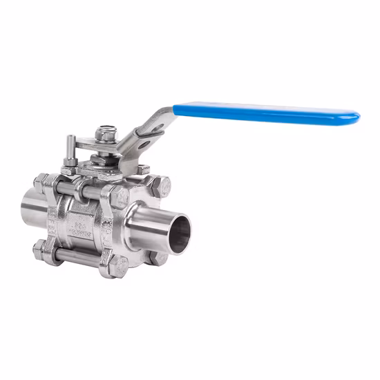 304 316 Hygienic Air Pneumatic Actuated Actuator Two Way Three Pieces 3PC Manual Handle Quick Fit Stainless Steel Clamped Welded Clamp Ball Valve Sanitary Valve